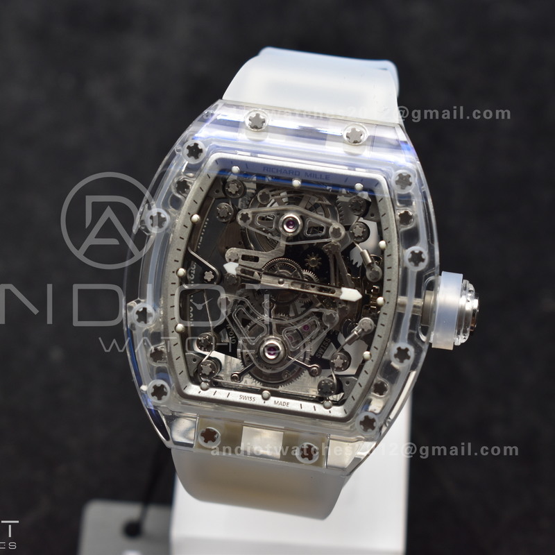 RM56-02 Transparent Tourbillon RMF Best Edition Skeleton White Dial on Transparent Rubber Strap